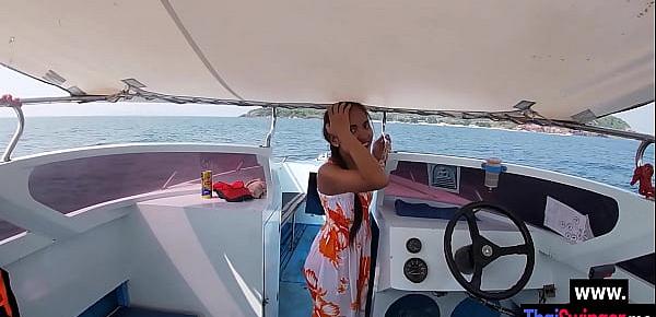  Perverted Asian teen fucked on the boat by  perverted white best friend with big dick